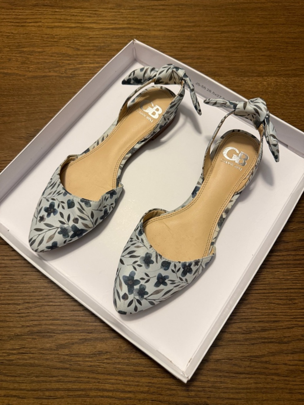 GB Gianni Bini En Pointe Lotus Leaf Floral Pointed-Toe Flats with Ankle Strap